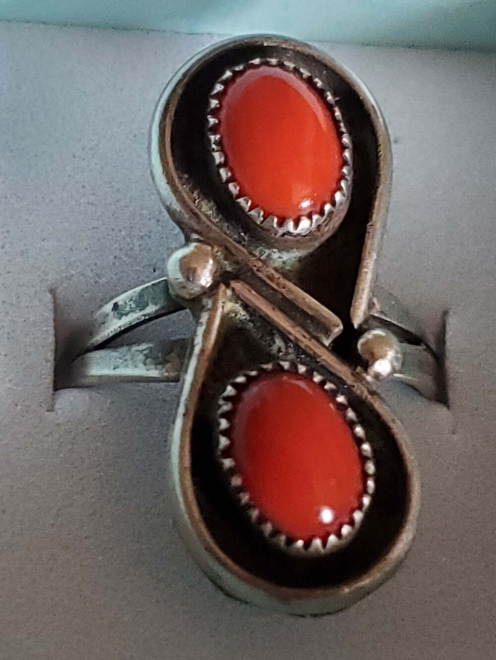 Native American Coral Ring Vintage Sterling Silver Genuine Coral